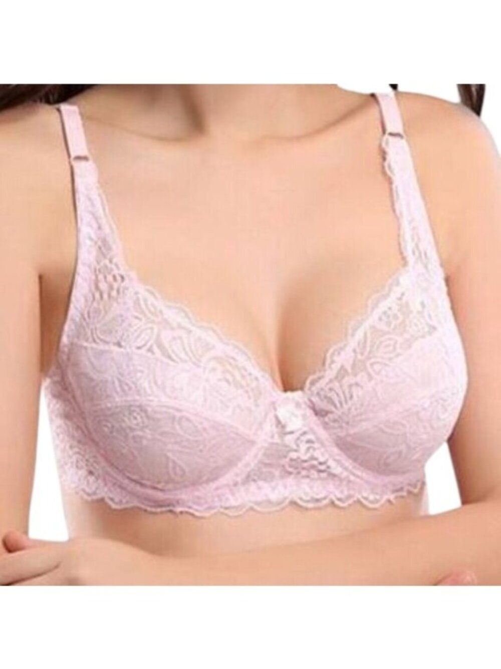 GYCL Ultrathin Underwire Push Up 3/4 Lace Bra, Pink, size Small 34B